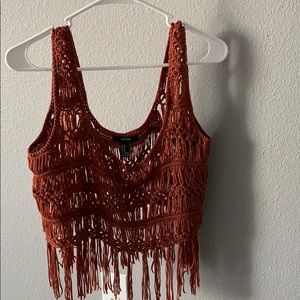 F21 Brown Fringe Over Crop Top Size Medium